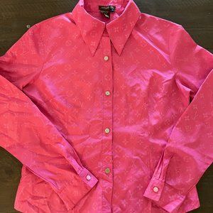 Louis Vuitton Pink Collar Lv Logo Button-down Top BLOUSE SZ 4